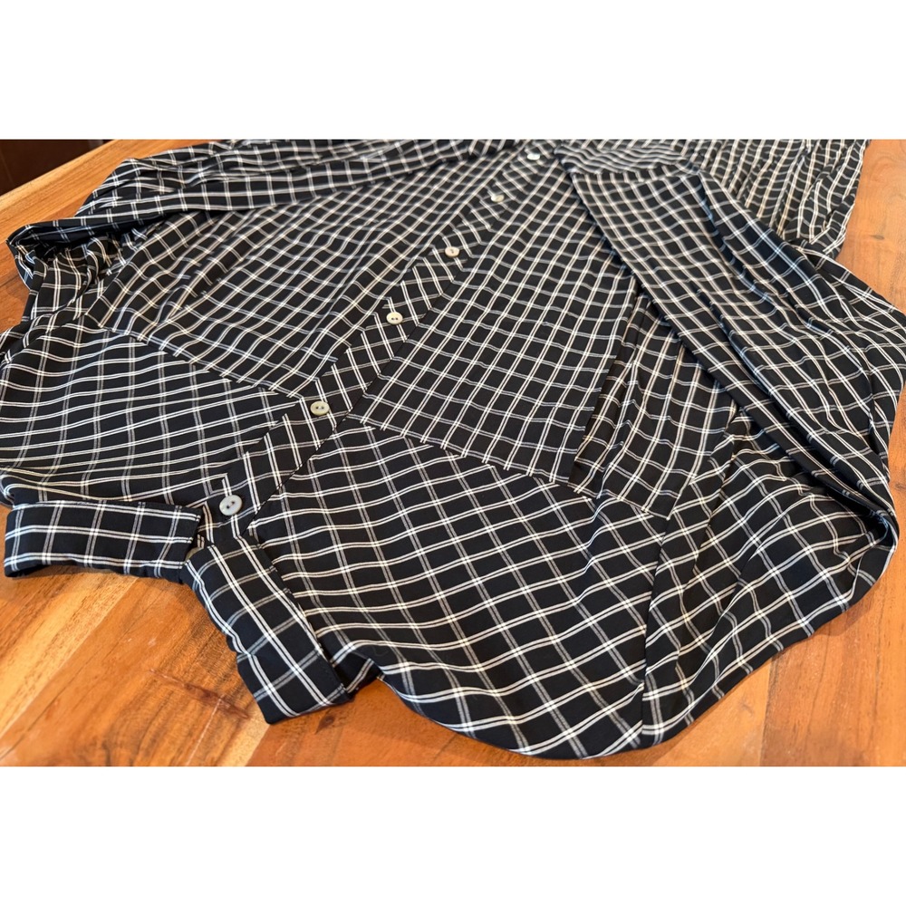J. Jill Black White Grid Plaid Button Down Tunic Shirt XL Tall Rayon Long Sleeve